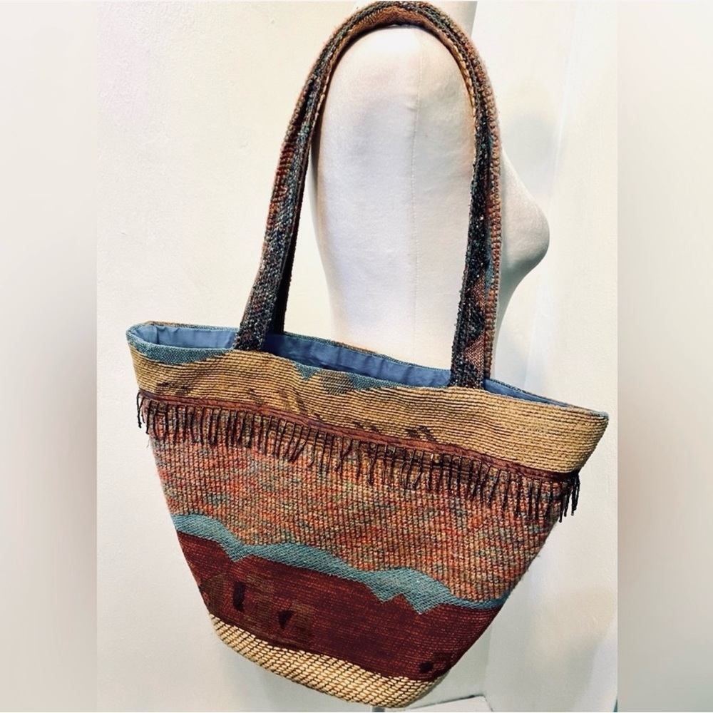 Vtg.Handwoven beaded fringe Large Southwestern  Boho Market bag.OOAK
